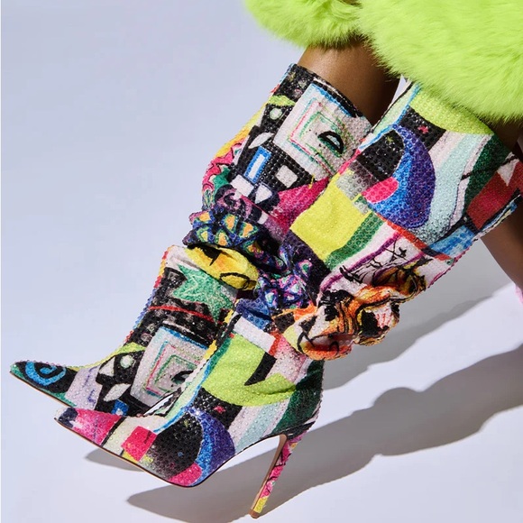 AZALEA WANG Colorful Abstract Patterned Stiletto Rhinestone Boots - Picture 6 of 7